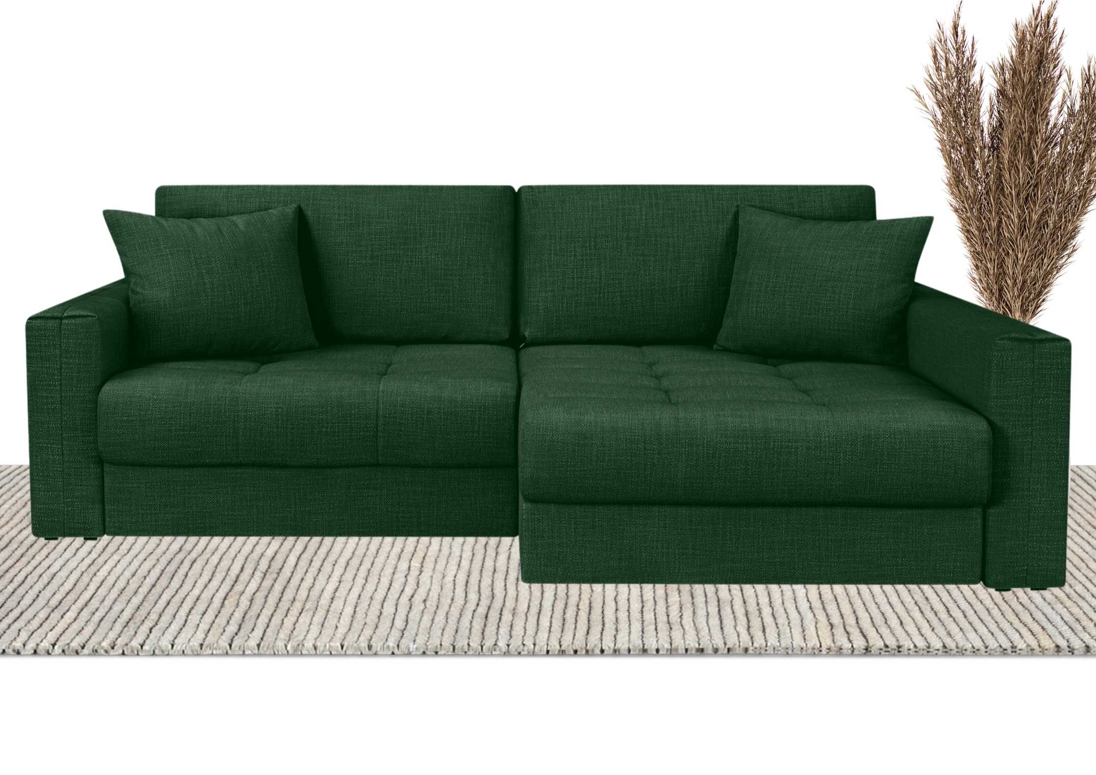 Zielony narożnik modułowy z pikowanym siedziskiem